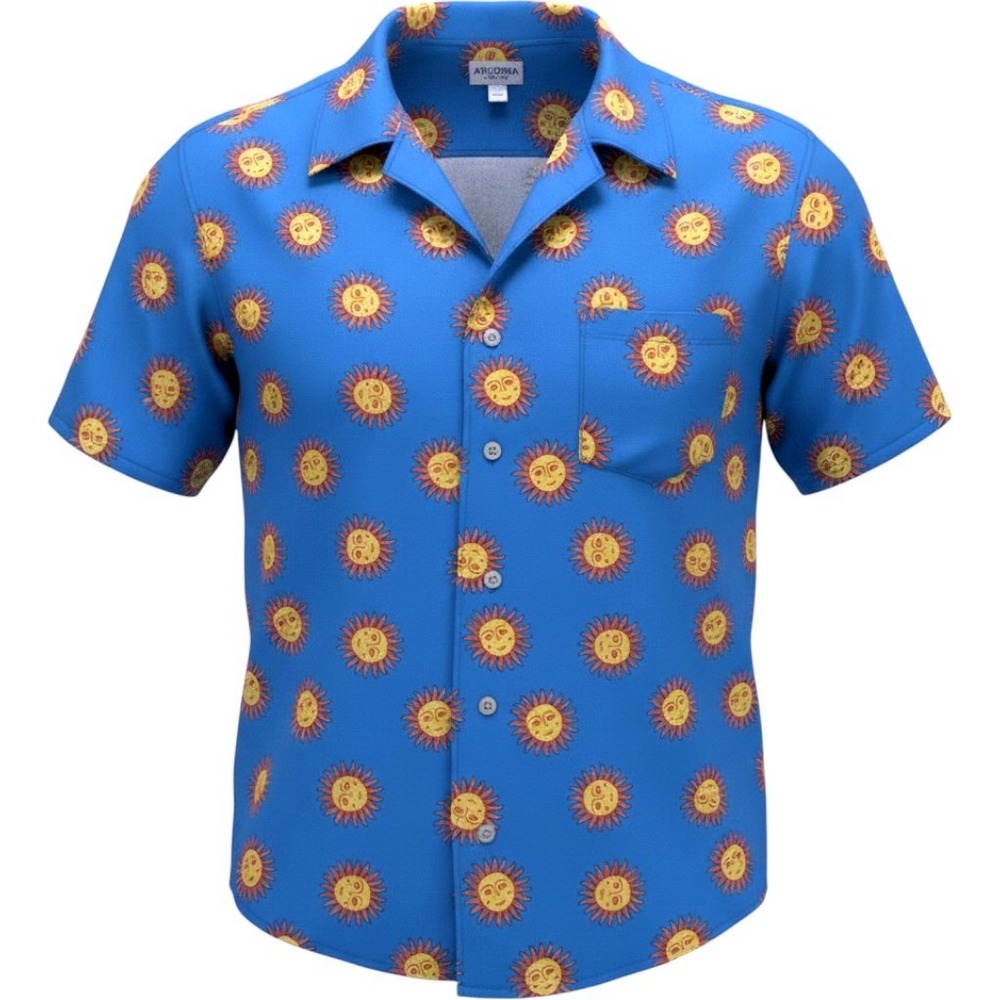 Arizona Jean‎ Co Sun Print Button Down Shirt 4XL Blue Rayon Short Sleeve Y2K